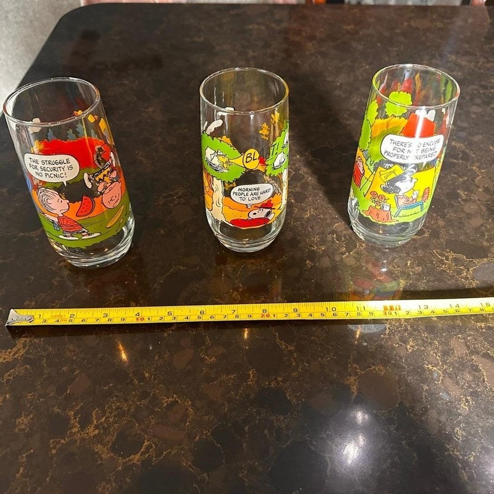 Vintage 1983 McDonalds Camp Snoopy Collection Glasses Set of 3 Peanuts Schulz